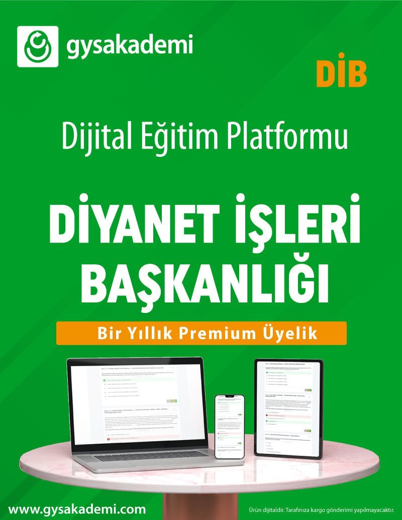Diyanet İşleri Başkanlığı Kurum İçi Sınavlar Dijital Eğitim Platformu (www.gysakademi.com 1 Yıllık Premium)