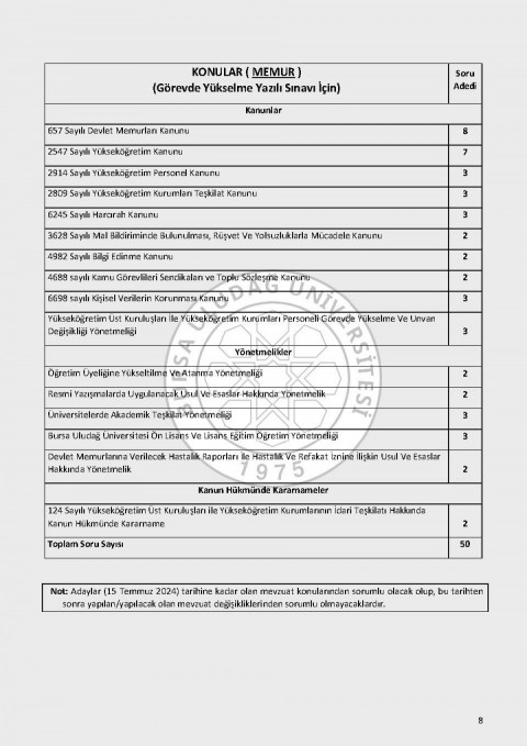 YÖK Üst Kuruluşları ile YÖK Personeli GYS Konu Anlatımlı Bursa Uludağ Üniversitesi